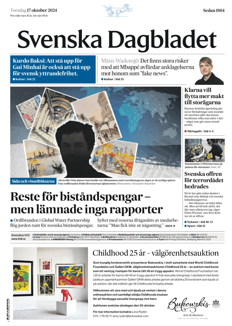 Prima-pagina-Svenska Dagbladet-edizione-di-oggi-20241017